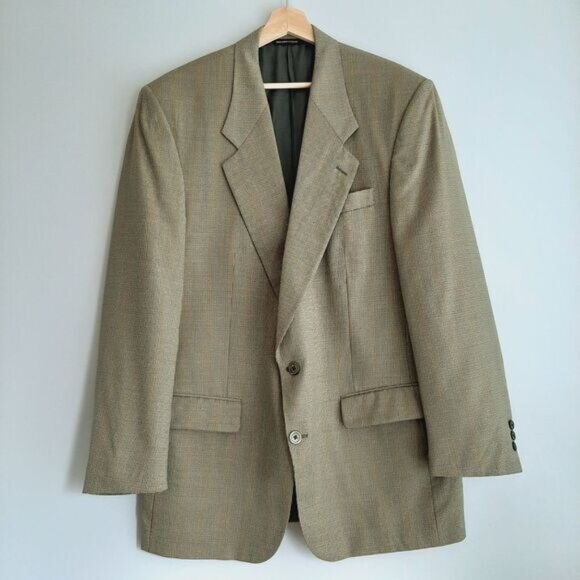 SAVILE ROW 100% Wool Blazer Jacket Plaid Beige Men's Sz 42 R - Picture 3 of 14